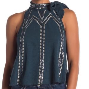 free people glitter city tie neck tank top size small